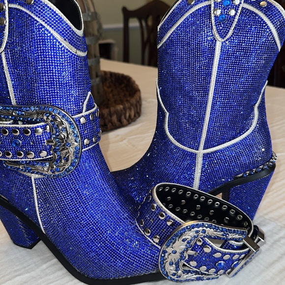 New Super Rare Dolls Kill Sheriff Shine Cowboy Boots - Blue Bling - Picture 10 of 10